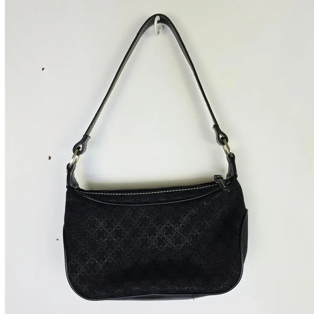 Villager Liz Clairborne Shoulder Bag Small Black Monogram Jacquard Pocket Y2K